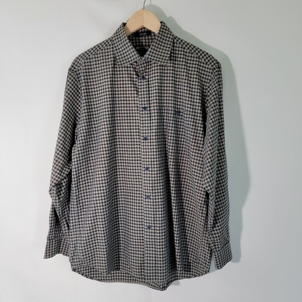 BRANDINI Le Collezioni Men's Black/White 100% Cotton Gingham Button-Up Shirt M